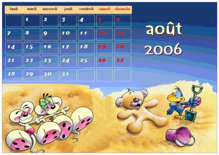 calendrier du mois d'aout diddl